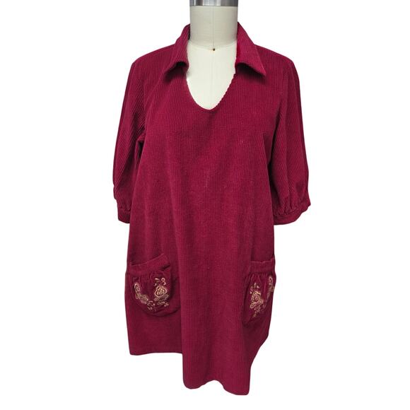 VTG 1990s–2000s April Cornell Corduroy Mini Dress Embroidered Pockets M/L - Picture 9 of 9